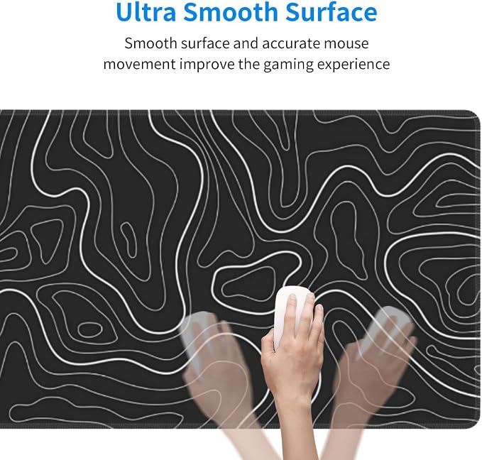 Topographic Contour Extended Big Mouse Pad Large,Gaming Mouse Pad Desk Pad,31.5x11.8 Inch Long Computer Keyboard Mouse Mat Mousepad with 3mm Non-Slip Base and Stitched Edge for Gaming and Office - Image 5