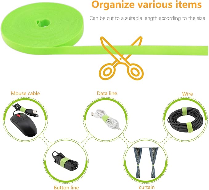 Reusable Fastening Tape Cable Ties 3/4 Inch Double Side Hook Roll (25 Yard, Green) - Image 3
