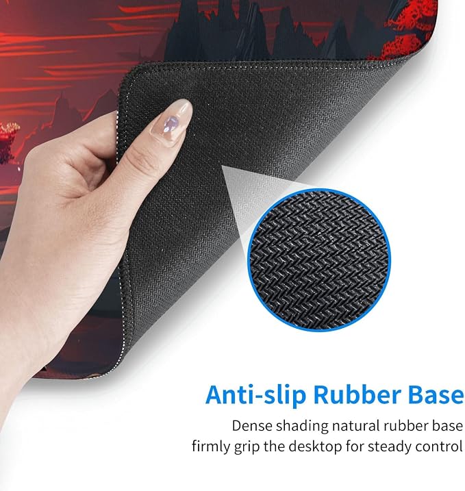 Gaming Mouse Pad Desk Pad,Extended Big Mouse Pad,31.5x11.8 Inch Long Computer Keyboard Mouse Mat Mousepad with 3mm Non-Slip Base and Stitched Edge for Gaming and Office… (Red Moon Canyon) - Image 5