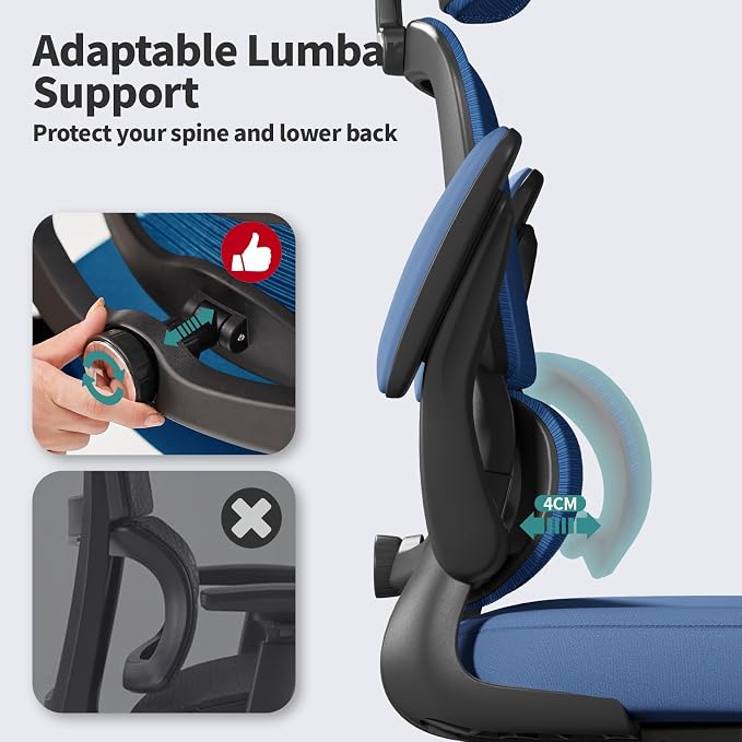 TRALT Office Chair Ergonomic Desk Chair - Gaming Chair with Lumbar Support | 330 LBS Home Office Desk Chairs with Headrest, Reading Chair with Flip-up Armrests, Comfortable Computer Chairs (1, Blue) - Image 4