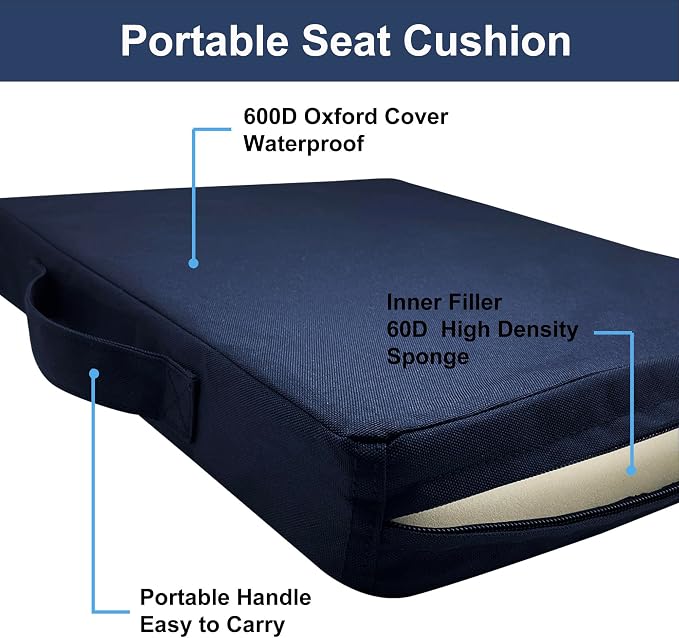 Stadium Seat Cushions, Portable Bleacher Cushions with Handle, Waterproof Oxford Fabric, Zipper Design (Blue, 3-Pack) - Image 3