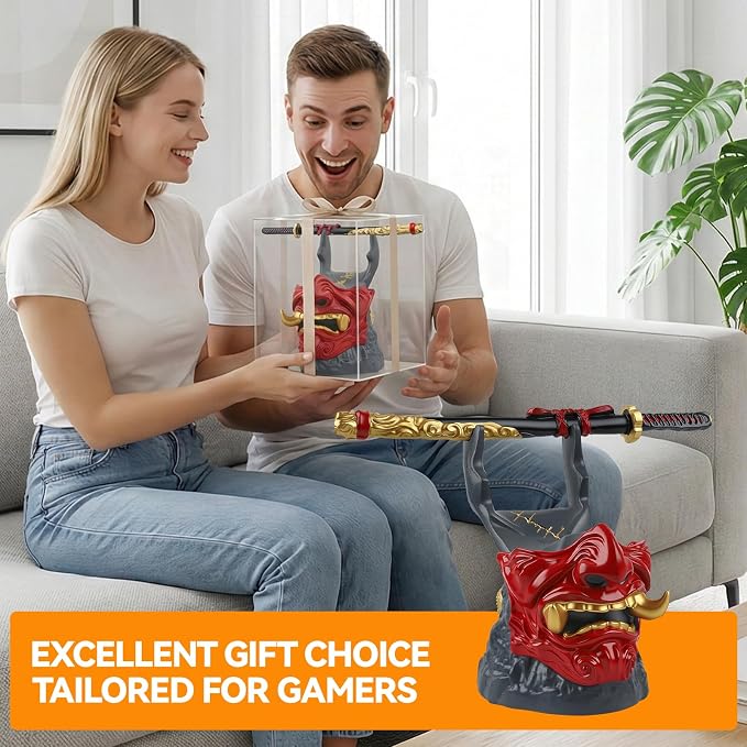 Gaming Controller Holder Stand Accessories: Samurai Warrior Mask Stand for PS5 Xbox Switch & Headsets, Resin Multi-Device Gaming Stand Desktop Organizer & Unique Gamer Gift - Image 3