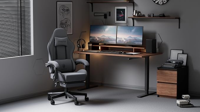 Dowinx Gaming Chair Fabric with Pocket Spring Cushion, Massage Game Chair Cloth with Headrest, Ergonomic Computer Chair with Footrest 290LBS, Black - Image 2