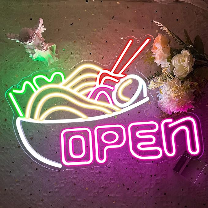 Ramen Open Neon Sign, Ramen Led Neon Sign Light for Wall Decor Noodle Business Open Light Up Sign Lamp for Restaurant Ramen Shop Store Kitchen Home Bar Cafe Dinning Room USB Powered(15.8"*10.7") - Image 9