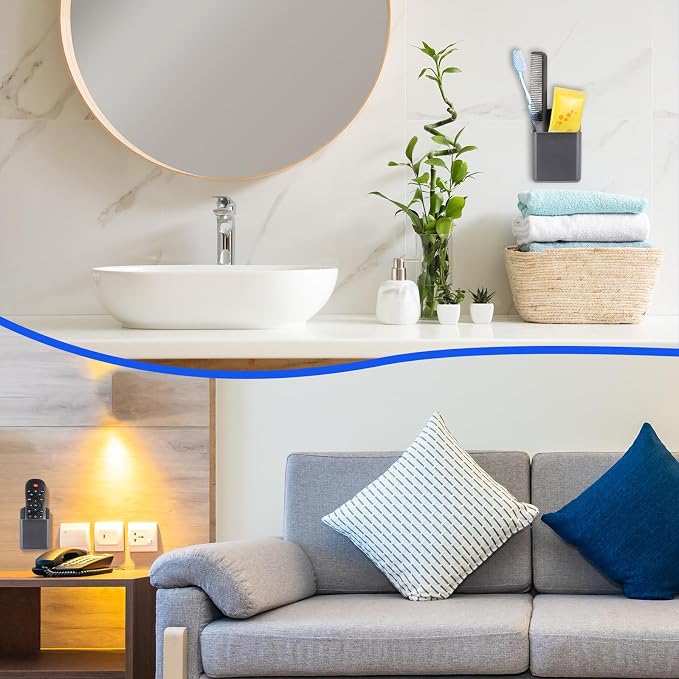 Leinuosen 12 Pcs Remote Control Holder Wall Mount Self Adhesive TV Controller Holder Gray TV Remote Organizer Wall Pen Organizer for Home Office School Storage Accessories - Image 4