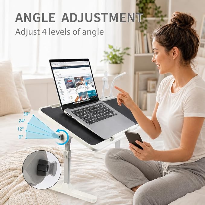 Laptop Desk for Bed, Height & Angle Adjustable Lap Desk with USB Cooling Fan, LED Light and USB Ports, Foldable Portable Laptop Table for Couch, Sofa, Floor, Reading, Writing, Black - Image 6
