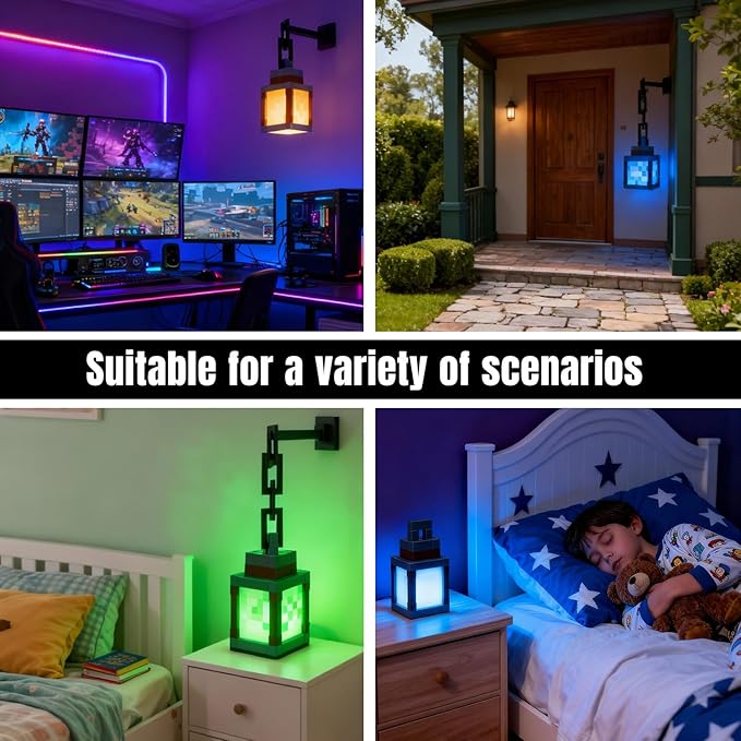 LOUHH Pixelated Lantern Night Light, 16 Color LED Wall Night Light with Remote Control - Rechargeable Retro Pixel Style Table Lamp for Game Room Kids Room Decor and Children's Gifts - Image 6