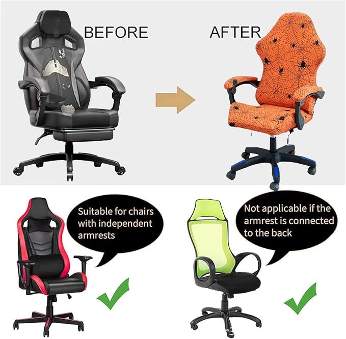 Gaming Chair Covers Slipcovers, Stretch Removable Washable Computer Reclining Gaming Chair Protector Slipcovers with Armrest Cover (No Chairs) (Halloween-Spider Web01) - Image 3
