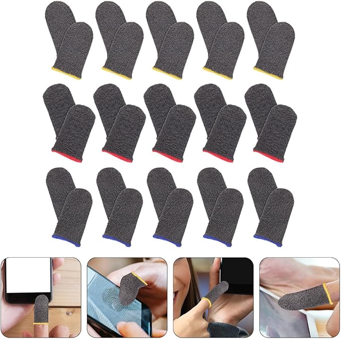 VILLCASE 18 Pairs Sweat-Resistant Gaming Finger Sleeves and Thumb Stalls Ultra-Thin Silver Fiber Finger Protectors Anti-Slip for Enhanced Touch Sensitivity Random Random Color - Image 9