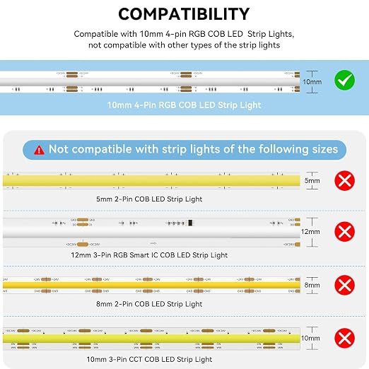PAUTIX COB LED Connectors for 10mm 4-Pin RGB COB LED Strip Lights,20pcs Strip to Wire Connectors,10ft Long 22AWG Extension Wires for Non-Wired Gapless Solderless,5V 12V 24V 2835 LED Strip Lights - Image 7