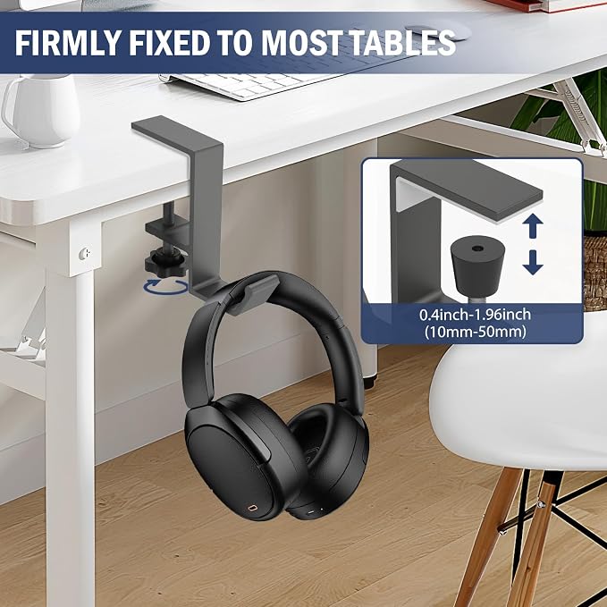 Clamp-On Under Desk Backpack Hanger, Clamp-On Under Desk Headphone Holder, Students' Desk Hook, with Adjustable Arm Clamp for Handbag and Purse Holder (Grey) - Image 6