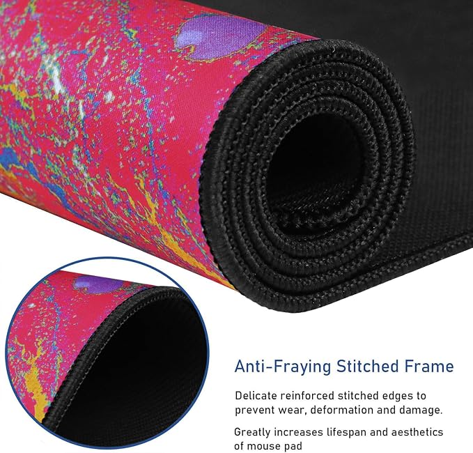 Large Extended Gaming Mouse Pad with Stitched Edges, Durable Non-Slip Natural Rubber Base, Waterproof Computer Keyboard Pad Mat for Esports Pros/Gamer/Desktop/Office/Home - Red Green - Image 2