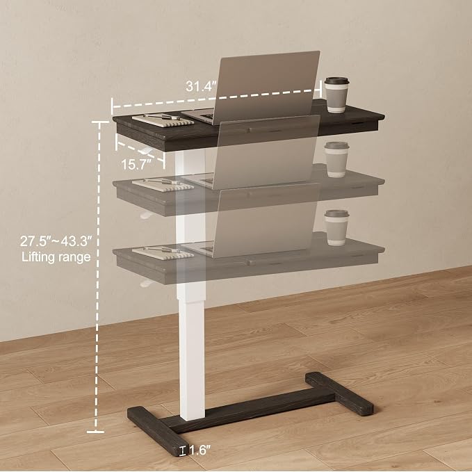 Muwuele Solid Wood Overbed Bedside Table with Wheels,Tilt Top Hospital Bed Table Adjustable Over the Bed,Rolling Bed Desk for Hospital and Home Use (Black) - Image 2