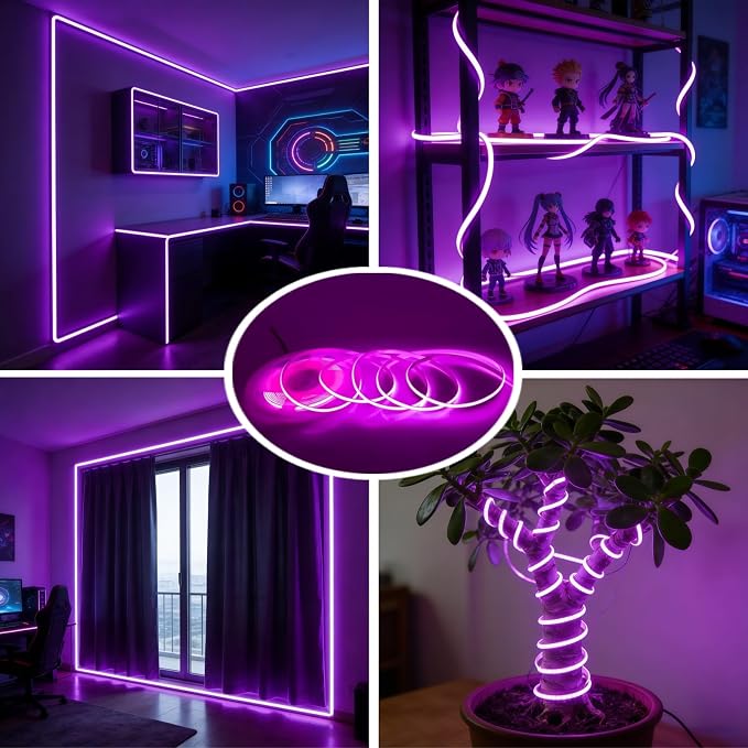 Ultra-Narrow 3mm USB-C COB LED Strip Lights Self-Adhesive, for Kitchen Cabinets, Bedroom, Gaming Desk (Purple, 3ft) - Image 7