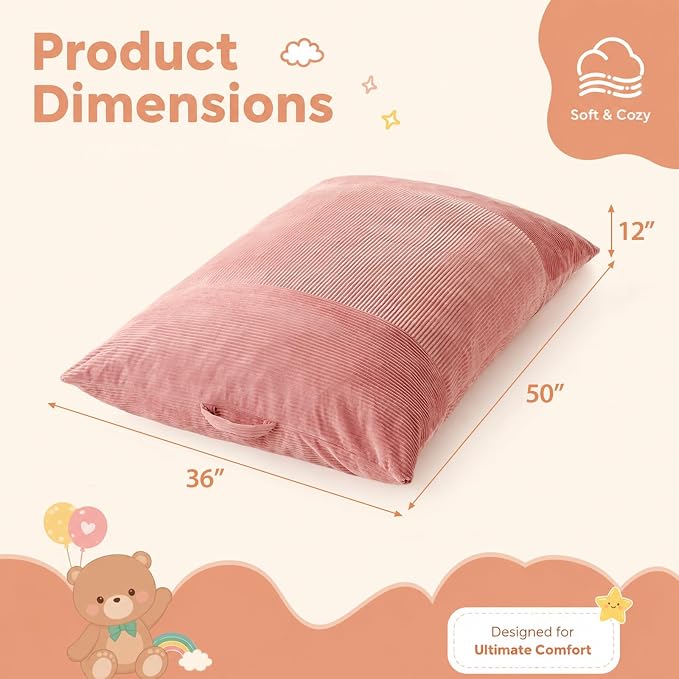 HUGHEAVEN Comfy 3-in-1 Kids Bean Bag Chair, Removable Cover Floor Chair | Convertible chair folds from bean bag to lounger. High-density foam floor couch & sofa, perfect for gaming or reading nook. - Image 2