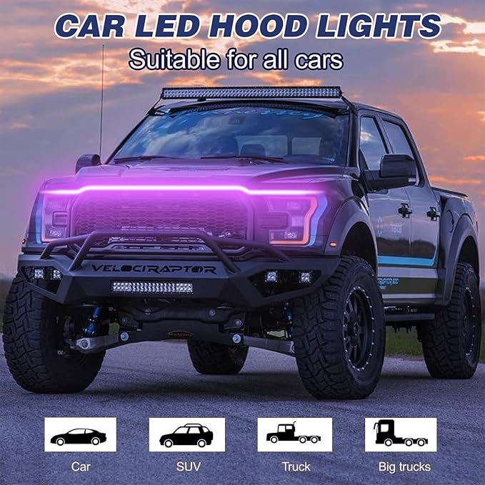 Car LED Hood Light Strip for Cars, SUVs, Trucks, Pink, 70 Inch - Image 3