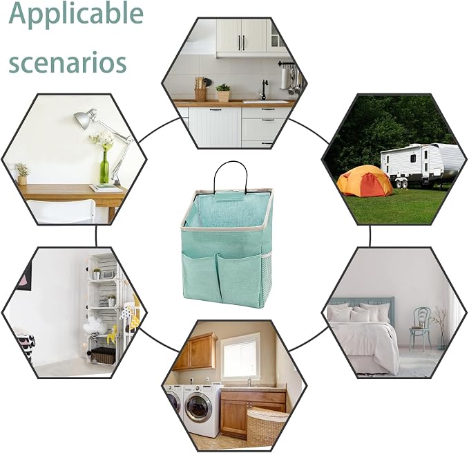 2pcs Wall Hanging Storage Bag,Wall Hanging Organizer Bags with Pockets, Wall Organizer Storage for Dormitory Bathroom Bedroom Kitchen(Green), 0229-xmbsometeth - Image 5