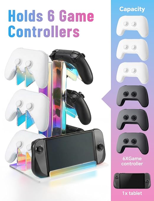 NiHome Iridescent Acrylic 3-Tier Game Controller Holder Headset Stand for PS5 Xbox ONE, Universal Game Controller Organizer Stand Anti-Slip Stable Gaming Accessories Stand (White Base) - Image 4