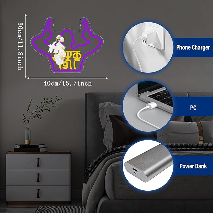 Omega Neon Light Sign Dimmable LED Greek Gesture Shape Retro Math Letter Psi Phi Neon Light, Party Bar Game Room Cinema Living Room Decor Festive Omega Birthday Holiday Gifts(15.7 * 11.8in) - Image 5