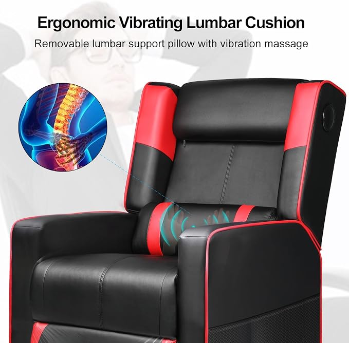 GTPLAYER Gaming Recliner Chair with Bluetooth Speakers Racing Style Single Gaming Sofa Modern Living Room Recliners Ergonomic Comfortable Massage Home Theater Seating, Red - Image 5