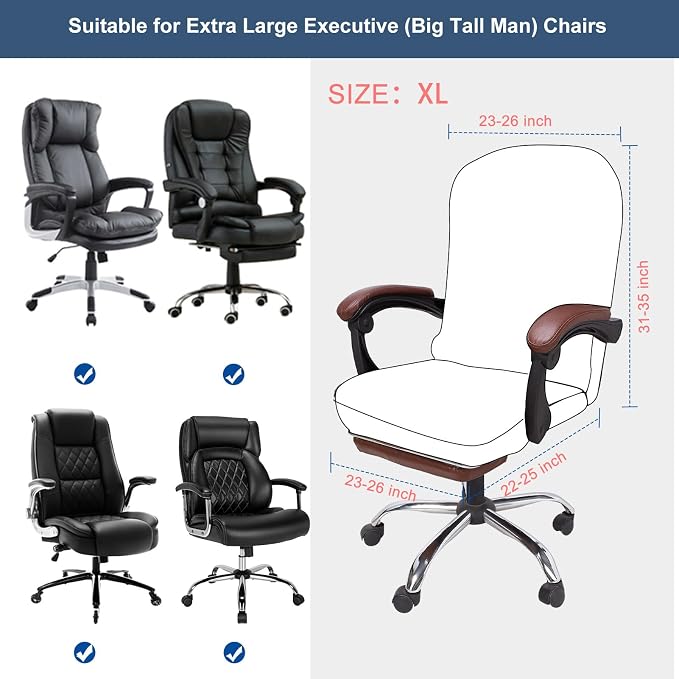 NeColorLife Oversized Office Chair Cover with Armrest Covers,XL,Navy Blue | Thick Stretch Jacquard Fabric; Fits Most Extra Large High-Back and Big & Tall Executive Chairs; Includes 2 Armrest Covers. - Image 5