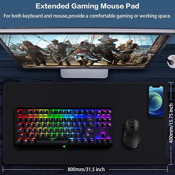 Canjoy Gaming Mouse Pad, 31.5x15.7in Large Mouse Pads for Desk Keyboard Pad | 3mm Desk Mat for Keyboard and Mouse Computer Big Full Size Desk Pad with Non-Slip Rubber Base Stitched Edge for Home Office - Image 2