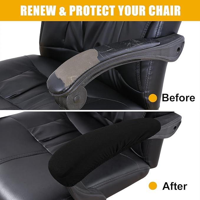 Smiry Stretch Printed Office Chair Armrest Covers, 2 Pcs, Black | Soft Fit Removable Washable Computer Desk Chair Arm Covers Protector - Image 5