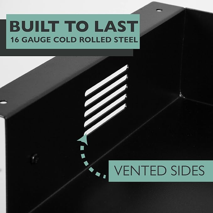 Ilyapa Under Desk CPU Mount, Steel Under Desk Computer Mount Vented Sides, PC Wall Storage, Laptop Stand, Shelf for Office Storage, 4x12x11 Inches - Image 3