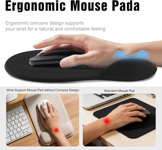 Ergonomic Mouse Pad with Wrist Rest - Gel Wrist Support Mousepad with Non-Slip PU Base for Computer, Laptop, Office & Home - Image 3