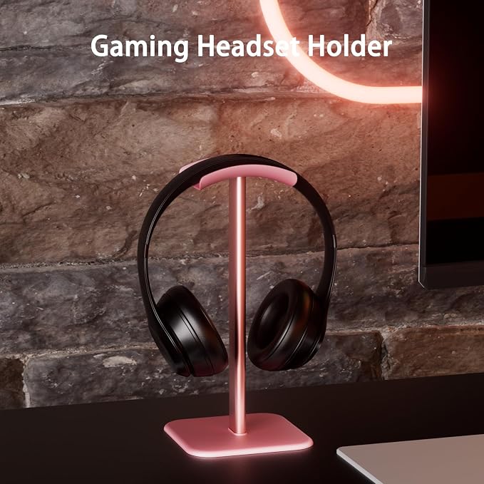 Headphone Stand for Desk - Headset Stand Headphone Holder (Pink) | with Aluminum Hanger and Plastic Headrest, headphone holder for AirPods Max, Sony, Bose, Beats and More - Image 4