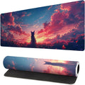 Gaming Mouse Pad Desk Pad,Extended Big Mouse Pad,31.5x11.8 Inch Long Computer Keyboard Mouse Mat Mousepad with 3mm Non-Slip Base and Stitched Edge for Gaming and Office… (Sunset Cat) by Brecoy
