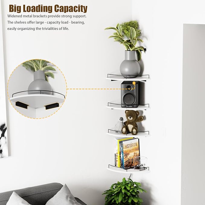 Corner Shelf Wall Mount, Floating Corner Shelves, Set of 4 Corner Wall Shelf Organizer,Rustic Wood Wall Storage Display Shelves forLiving Room Bedroom Bathroom Kitchen,White - Image 3