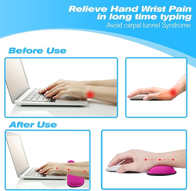 Keyboard Wrist Rest and Mouse Wrist Rest Set - Ergonomic Memory Foam Wrist Cushion - for Wrist Support on Computer, Laptop, Office, Playing Games, Typing Relieves Wrist Pain Rose Red - Image 4