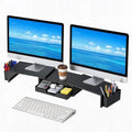 LEKETREE Dual Monitor Stand Riser with Drawer, Desk Organizer and Accessories, Monitor Stand for Desk, Desktop Stand for Computer, Laptop, TV and More (Black) by Stylishworkspaceeffortlessorganization