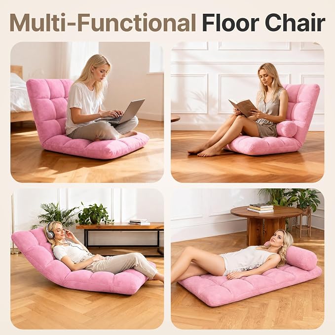 HOPERAN Folding Floor Chair with Back Support, 6 Adjustable Position | Flannel Fabric, Comfy Cushion, Meditation Floor Seating, Gaming Chair Recliner for Adults & Kids, Reading, Watching - Image 8