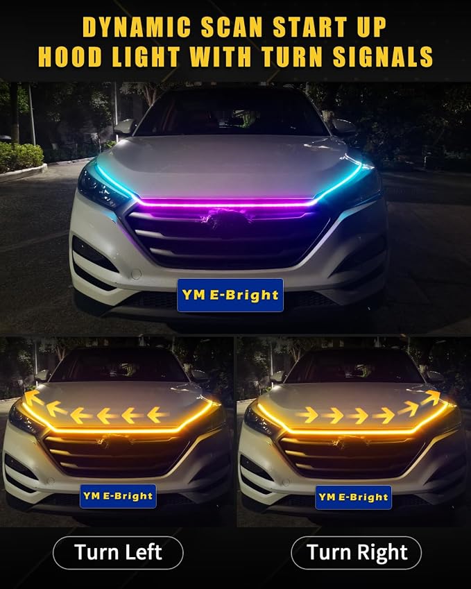 YM E-Bright LED Hood Light Strip, 47in RGB App Control Dynamic Scan DRL 12V - Image 2