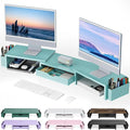 gianotter Dual Monitor Stand Riser With Drawer and 2 Pen Holders | Computer Monitor Stand Desk Organizer and Accessories Desk Shelf for Top of Desk (Blue) by gianotter