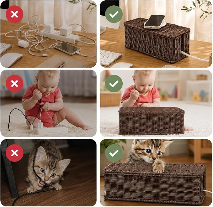 Cable Management Box, Handmade Rattan Cord Organizer for Power Strip - Image 8