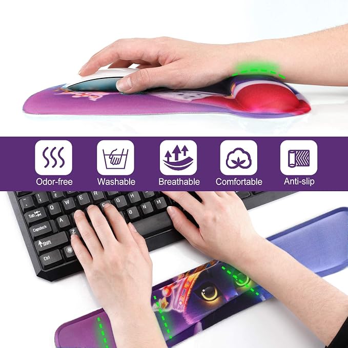 ToLuLu Keyboard Mouse Pad Wrist Rest Set, Gel Ergonomic Mouse Pads Wrist Support for Computer Laptop Home Office, Mousepad Keyboard Wrist Support Memory Foam for Easy Typing Pain Relief, Cat Princess - Image 4