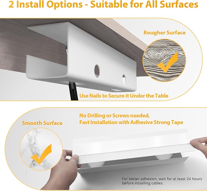 ZhiYo 2 Pack Large Capacity Cable Management Tray, Under Desk Cable Tray 31.5in(2X L15.7in), PVC Standing Desk Cord Management Ideas, Cable Organizer for Office and Home - White - Image 3