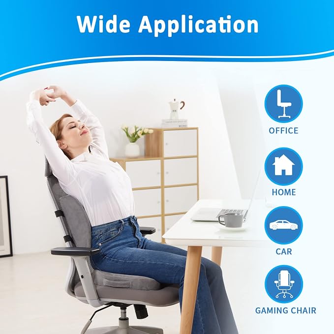 SAIREIDER Lumbar Support Pillow and Office Chair Cushion, Memory Foam Car Seat Cushions Back Support Pillows, Reduce Pressure On Tailbone and Sciatic Nerve, Relieve Pain of Back and Lumbar(Grey) - Image 5