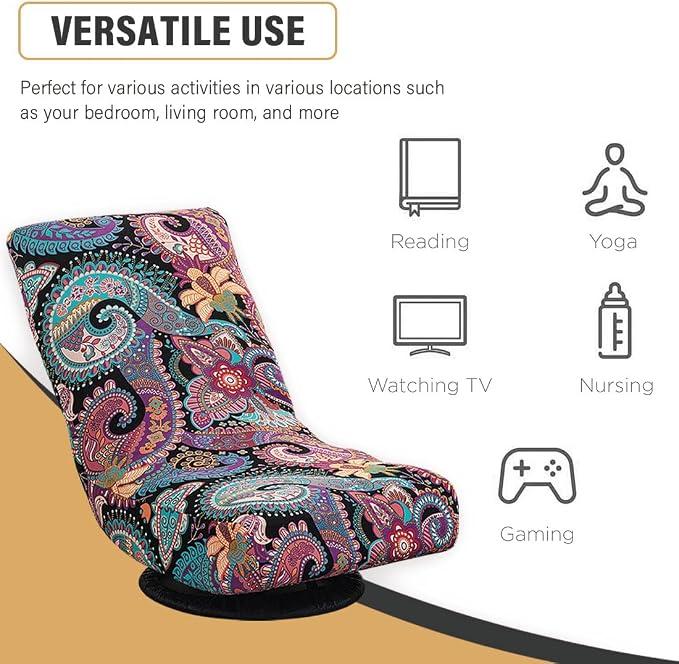 Swivel Reclining Folding Floor Gaming Chair Cover Printed Lazy Boy Chair Slipcover Lounge Folding Sofa Seat Covers for Teens and Adults, 06 - Image 4