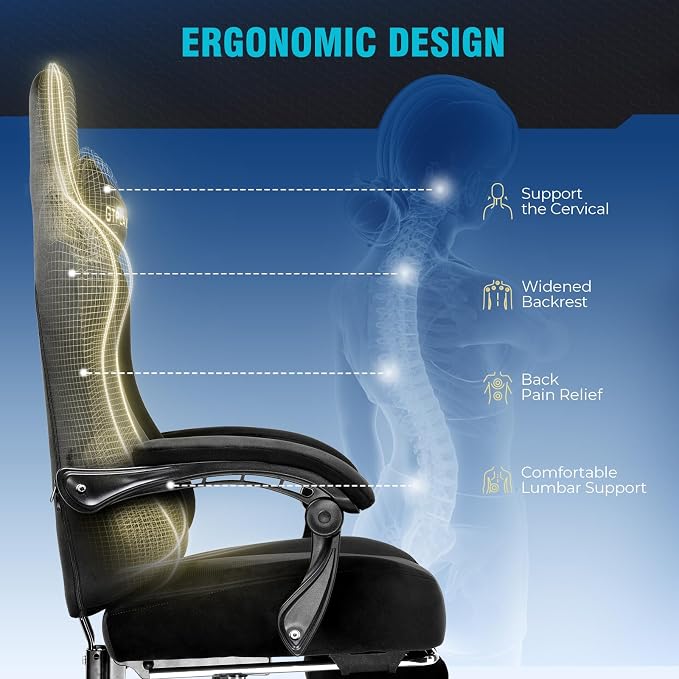 GTPLAYER Gaming Chair Fabric with Pocket Spring Cushion, Big and Tall Gamings Chairs 350LBS High Back Computer Chair with Footrest for Adults Lumbar Support Swivel Game Chair for Office Light Black - Image 3