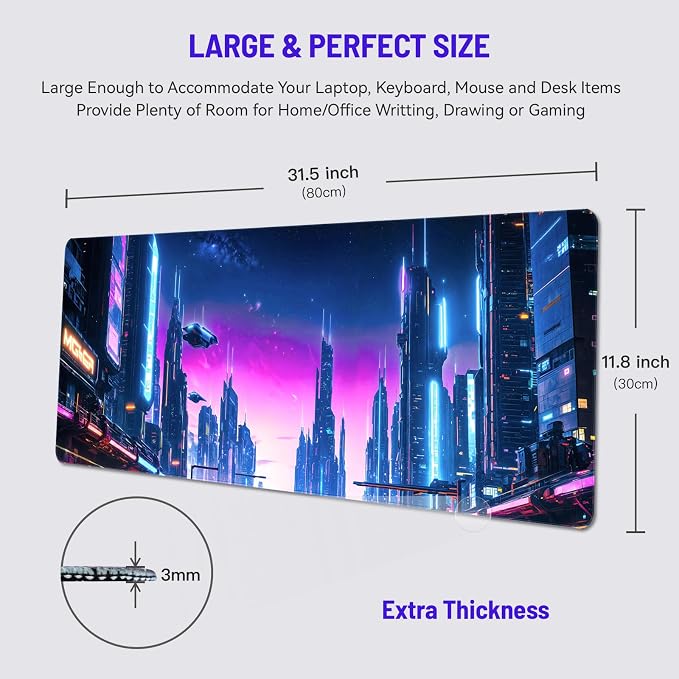 Cute Desk Mat for Keyboard Desktop Extra Large Mouse Pad, City | Desk Top Computer Deskmat, XL, XXL, Long, Aesthetic, Modern Cool Design, for Kids, Boys, 30"x12" - Image 2