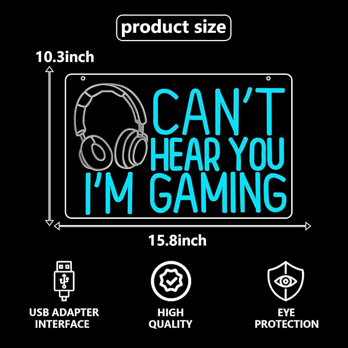Gaming Neon Sign,Can't Hear You I'm Gaming Neon Signs for Game Room Decor,Led Headset Gamer Neon Sign for Gaming Wall Decor,Teenage Boys Gifts,Gamer Gifts - Image 2