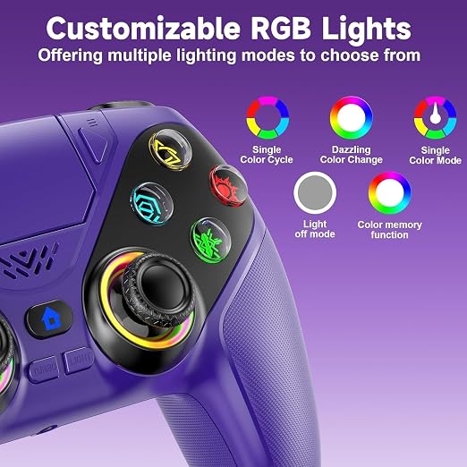 Wireless Controller for PS5/PlayStation 5 & PC, Bluetooth Gamepad with RGB Lighting, Turbo, Programmable Buttons, 6-Axis Motion Sensor, 3.5mm Audio Jack, 1000mAh Battery - Image 2