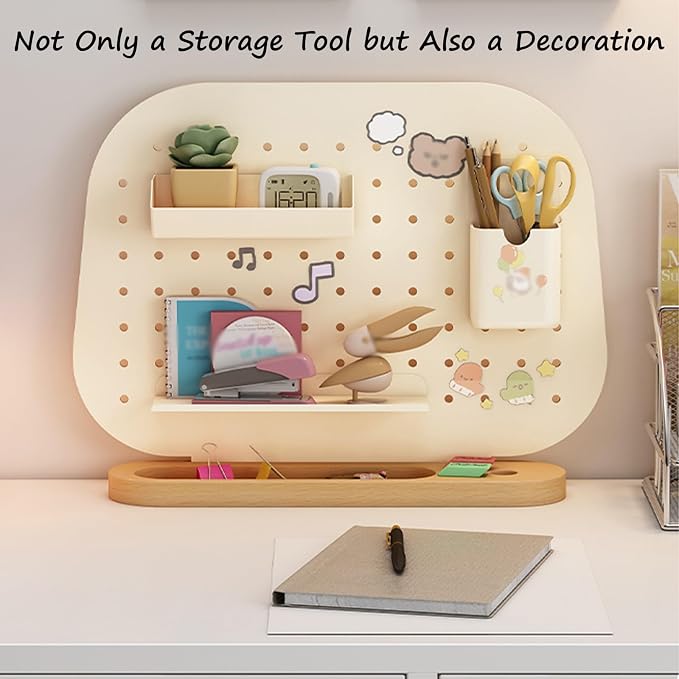 Desk Pegboard Gaming Desk Organizer Desk Back Panel, Solid Wood Base Pegboard, Storage Rack with Pegboard Hook, for Office Dormitory Home Desk(33.7 * 39.4cm) - Image 4