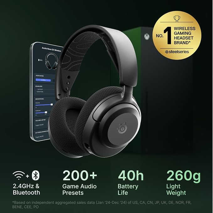 SteelSeries Arctis Nova 3X Wireless Multi-Platform Gaming Headset — Mobile App Control — 40 HR Battery — Neodymium Magnetic Drivers — 2.4GHz/Bluetooth — Xbox, PS5, PC, Switch, Mobile — Black - Image 2
