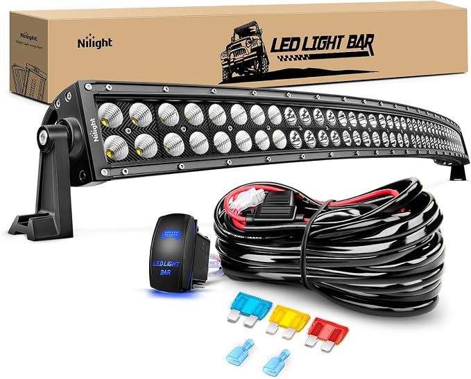 Nilight ZH119 54Inch 54 Inch 312W Curved Spot Flood Combo Bar LED Off Road Driving Light and 1PC 14AWG 12V 5Pin Rocker Switch Wiring Harness Kit-1 Lead, 2 Years Warranty by Nilight