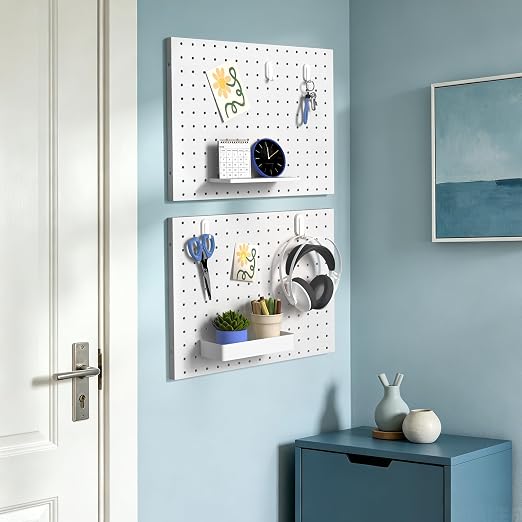 Pegboard Organizer 6 Pack 15.7'' x 11.8'' Metal Peg Board Wall Control Pegboard for Garage Gaming Room Entryway Kitchen Tool Storage, White - Image 4
